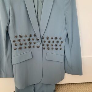 Cinq a Sept Loisa crepe crystal-embellished blazer and matching blue pants